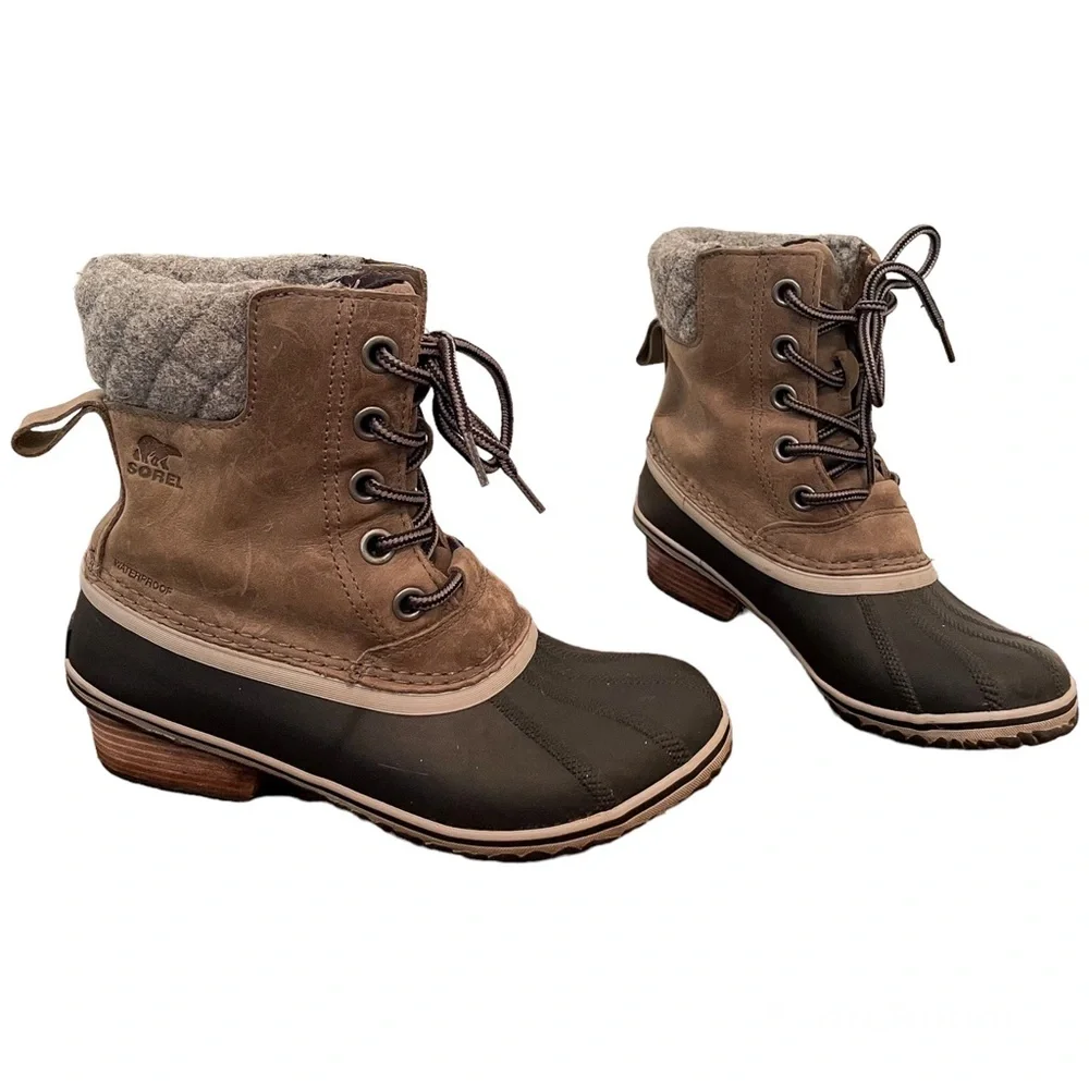 Sorel Slimpack ll Lace Boot Sz 7.5 Leather Winter Duck Boot Lace Up